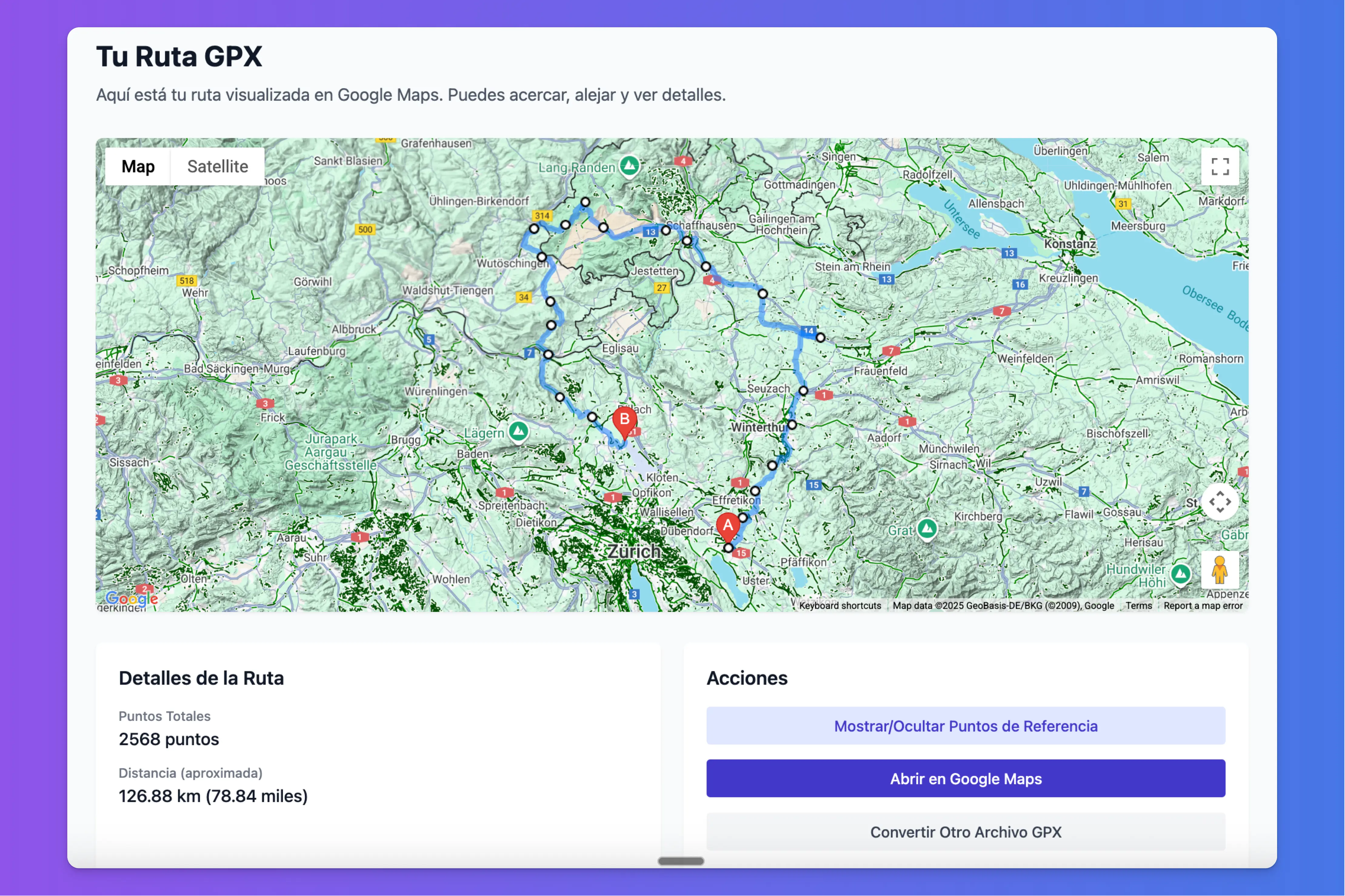 Google My Maps GPX import screenshot